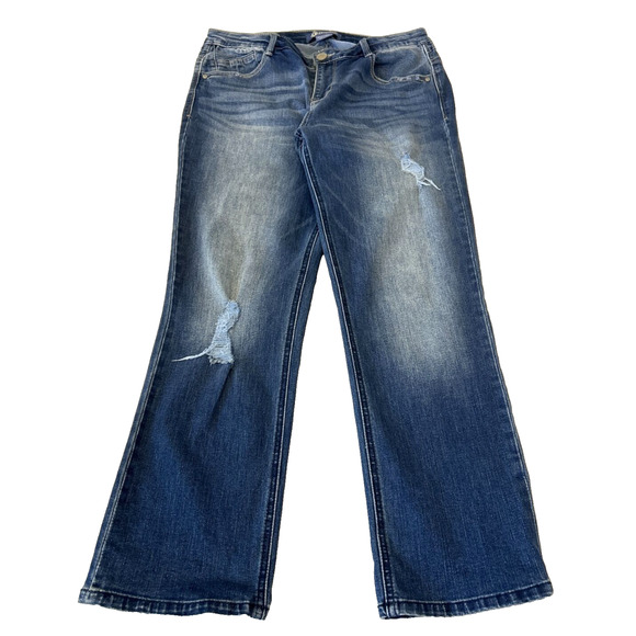 Democracy Denim - DemocracyWomen's Flex-ellent Distressed Blue Jeans Straight Leg Sz 8 Med. Wash